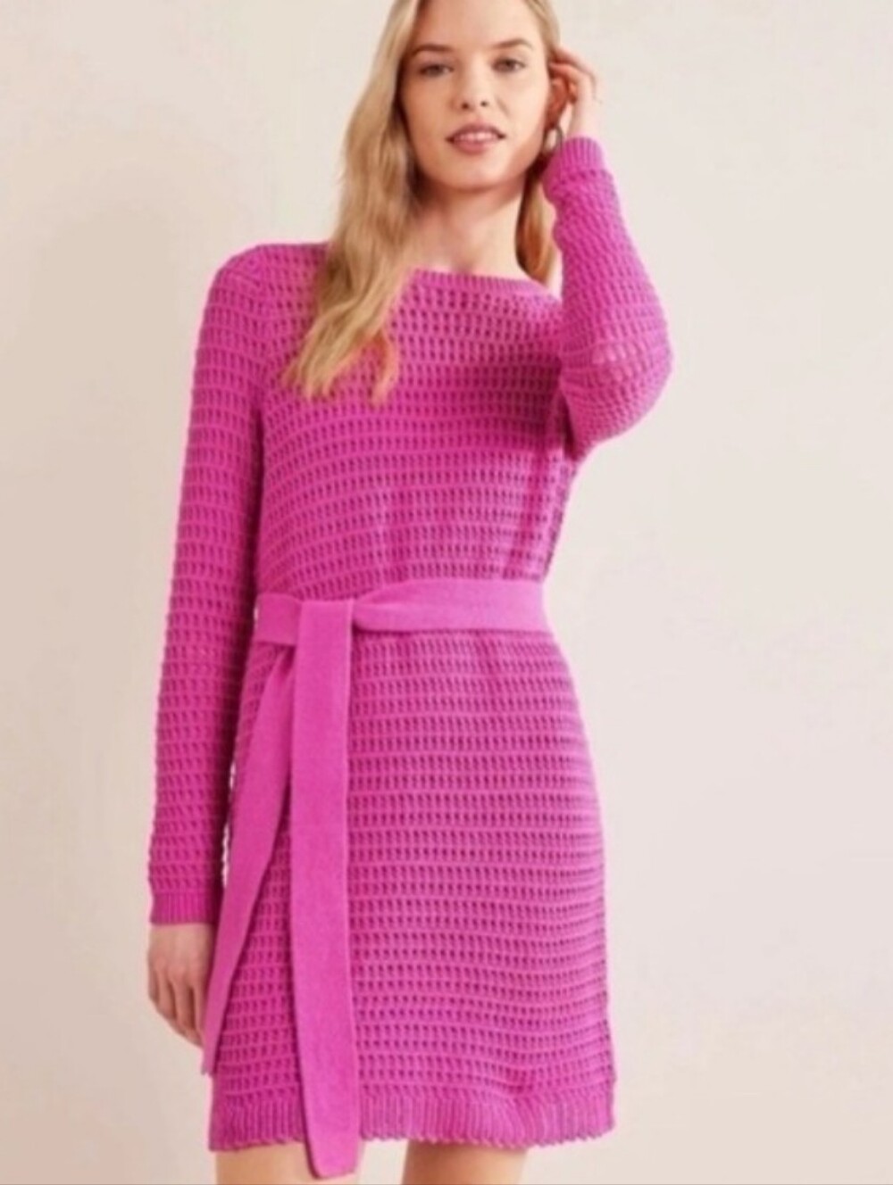 Boden Pink Knit Belted Sweater Dress 12L
